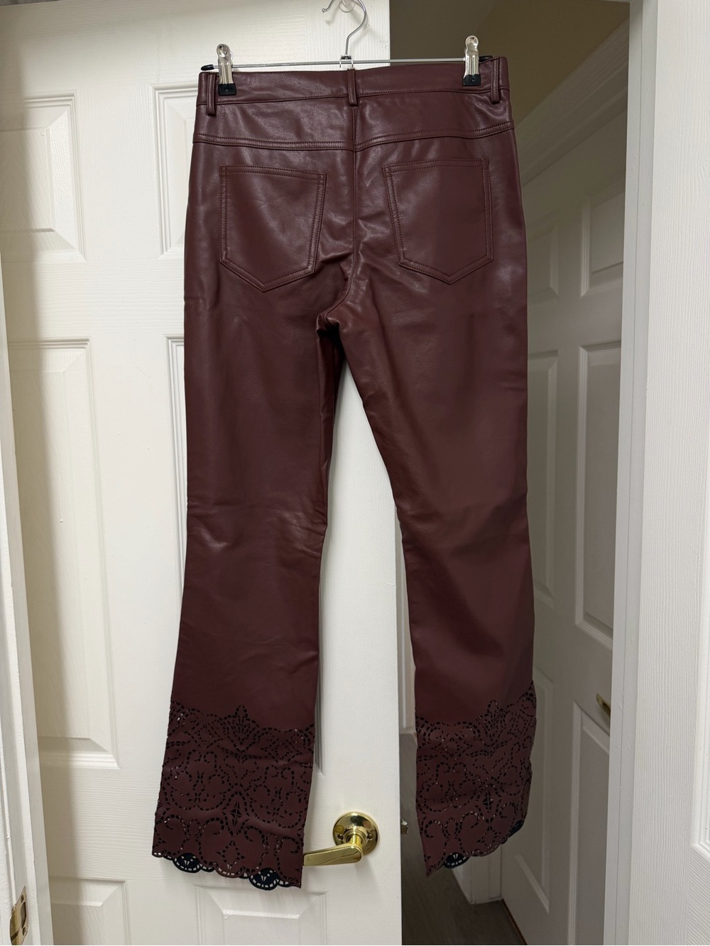 NWT By Anthropologie Faux Leather Slim Flare Pants Chocolate Size 8 - Picture 12 of 16